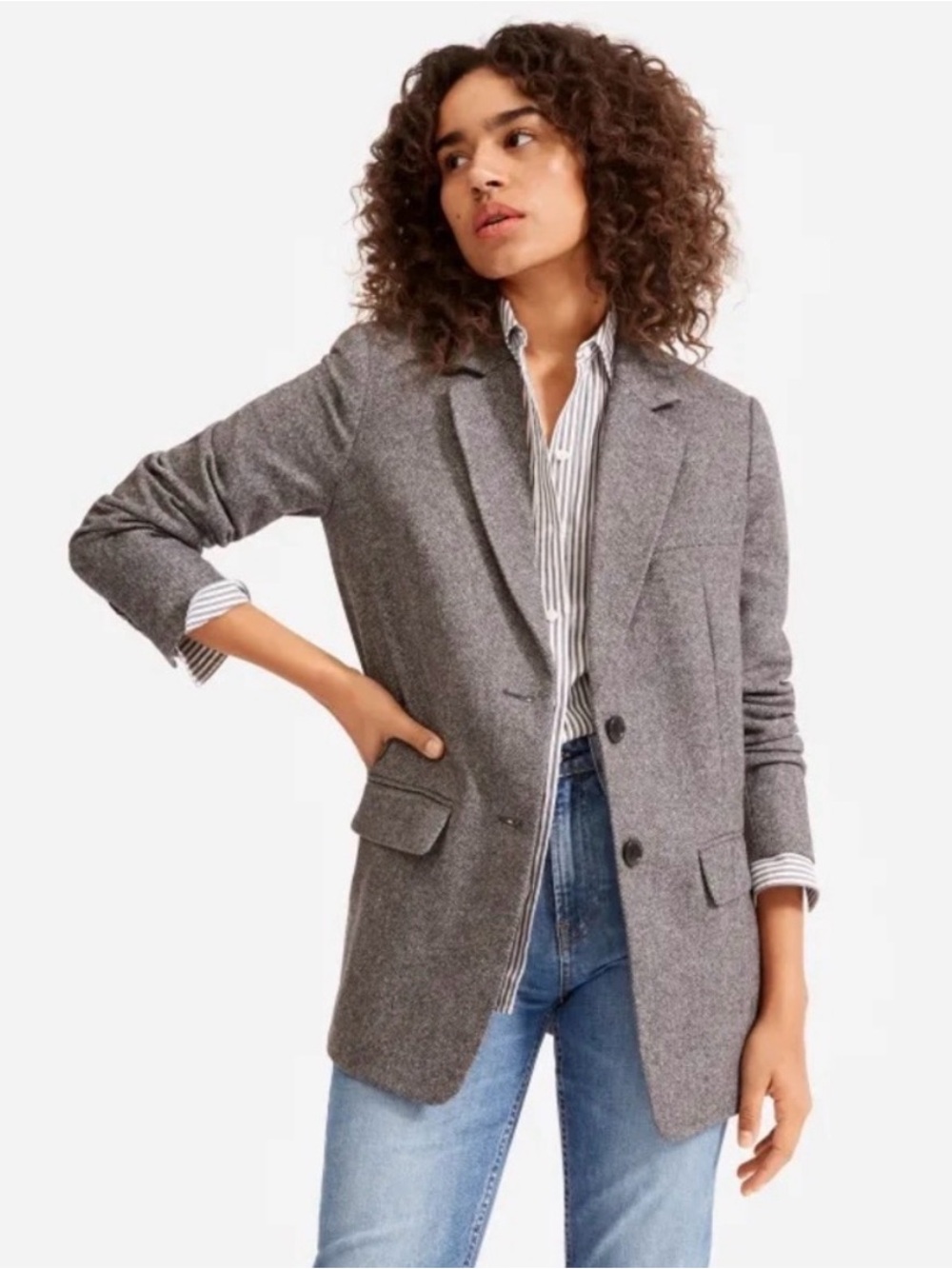 Everlane The Oversized Blazer in Grey Herringbone Size 4 Wool blend
